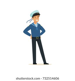 Smiling sailor man character in blue uniform vector Illustration