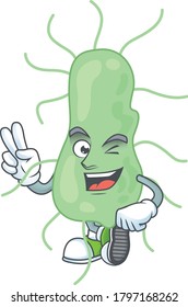 smiling salmonella cartoon mascot style with two fingers. Vector illustration