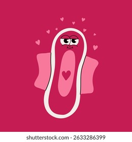 Smiling Sanitary Pad Cartoon.  Body Positive Design with Hearts