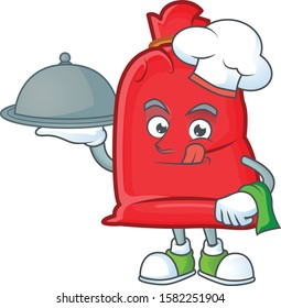 smiling santa bag close as a Chef with food cartoon style design