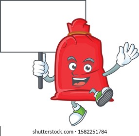 Smiling santa bag close cute cartoon style bring board