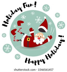 Smiling Santa Claus in a blue circle on the background of snowflakes. Christmas card for the New Year. Vector illustration.