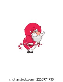 Smiling Santa Claus with candy cane icon vector. cute Santa clause vector isolated on white background. Perfect for coloring book, textiles, icon, web, painting, books, t-shirt print. 