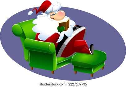 Smiling Santa Claus Cartoon Character Reads A Holy Bible. Vector Flat Design Illustration Isolated On Transparent Background