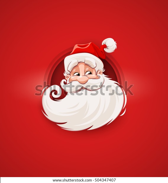 赤い背景に笑顔のサンタクロースのキャラクターの頭の白いひげと口ひげ 伝統的なクリスマス休暇のメリーサンタクローススーツ 聖降誕祭お目出とうの ベクターイラスト のベクター画像素材 ロイヤリティフリー