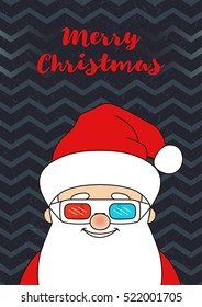 Smiling Santa Claus. Christmas card/postcard/poster. Christmas vector illustration. Chevron shabby background. Vertical template.