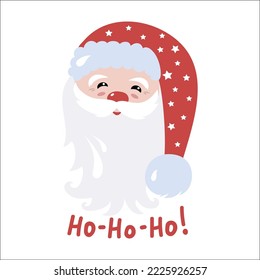 Smiling Santa Claus clipart. Vector Christmas flat illustration on white background. Design for greeting cards, posters, banners, web