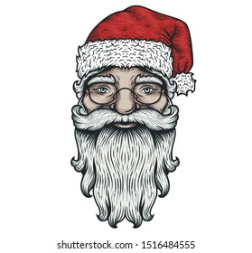 Smiling Santa Claus with glasses and beard for Merry Christmas and New Year