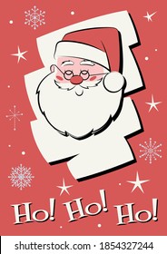 Smiling Santa Claus Greeting Card Mid Century Modern Style Illustration 