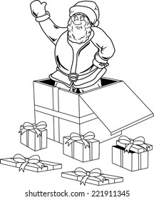 Smiling Santa Claus jumped out of a gift box