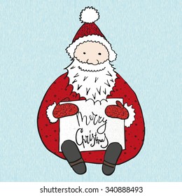 Smiling Santa Claus. Merry Christmas lettering. Vector illustration.