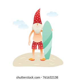 Smiling Santa Claus on beach.
