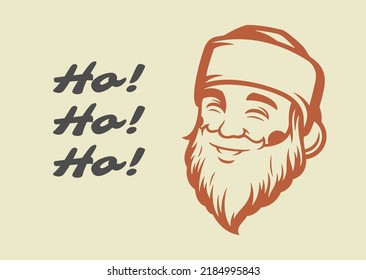 Smiling Santa Claus portrait Merry Christmas congratulations vintage greeting card design vector illustration. Happy New Year grandfather character festive winter holiday retro banner congrats decor