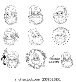 Smiling Santa Claus set christmas icon and character. Vector element illustration. Isolated on white background.