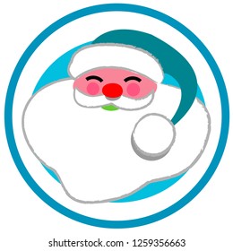 Smiling Santa graphic with blue cap in a circle