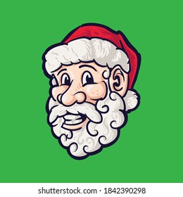 Smiling Santa Head Cartoon Wearing Hat From Side