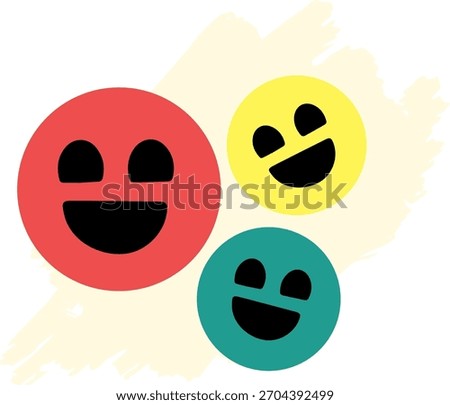 Smiling and satisfied emoji faces, fun colorful flat design icon set expressing content.