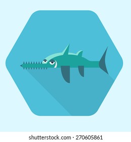Smiling saw-fish icon in flat design