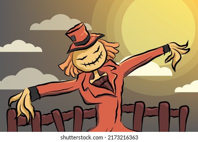 Smiling scarecrow with the Sun light Halloween art design arts