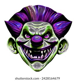 Smiling scary clown face.  Colorful scary themed illustration.