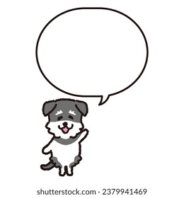 Un schnauzer sonriente sobre dos piernas con una burbuja de habla.