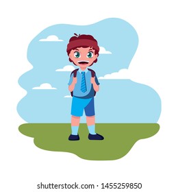 smiling school boy with backpack