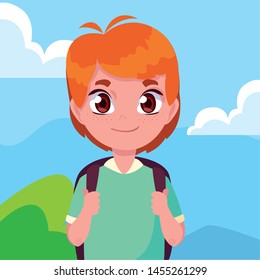 smiling school boy with backpack