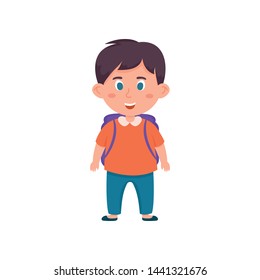 Smiling school boy with blue eyes and jeans pants