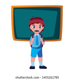 smiling school boy with chalkboard