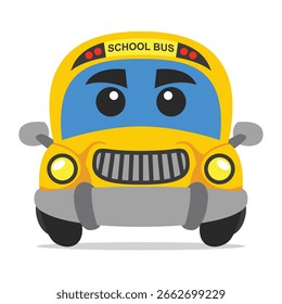 Mascota sonriente del autobús escolar. Divertido Arte vectorial