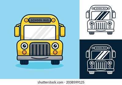 Smiling school bus. Vector cartoon illustration in flat icon style