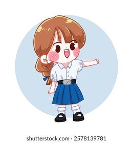 Smiling School Girl Cartoon Illustration