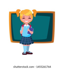 smiling school girl with chalkboard