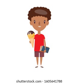 Smiling schoolboy. Cheerful elementary school student, kindergarten pupil cartoon character. Flat vector illustration.