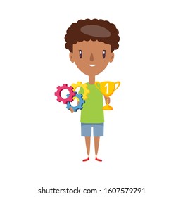 Smiling schoolboy. Cheerful elementary school student, kindergarten pupil cartoon character. Flat vector illustration.