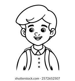 Smiling Schoolboy Line Art with Backpack