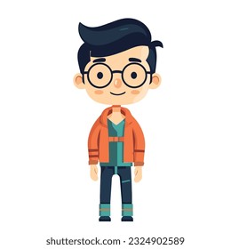 Smiling schoolboy, standing with avatar icon isolated