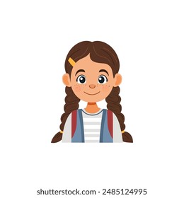 Smiling Schoolgirl with Braids and Backpack. Vector illustration design.