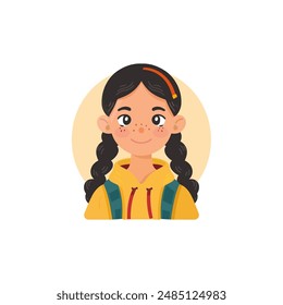 Smiling Schoolgirl with Braids and Yellow Hoodie. Vector illustration design.