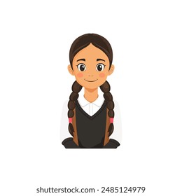 Colegiala sonriente con coletas y diseño de Ilustración vectorial Uniformю.