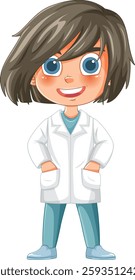 Smiling scientist character wearing a white lab coat
