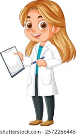 Smiling scientist with clipboard and pen in hand