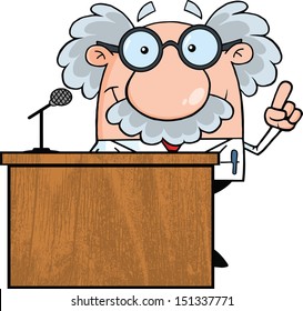 Smiling Scientist Or Professor Present From Podium