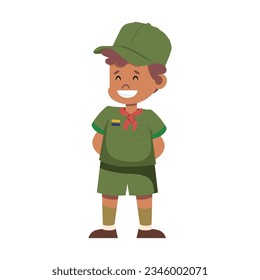 Smiling Scout Boy, Cheerful Scouting Kid Character Wearing Uniform and Red Neckerchief, Summer Camp Activities Vector Illustration.