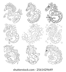 Smiling Seahorse Beautiful To Be Colored, The Coloring Book For Preschool Kids With Simple Educational Gaming Level.
