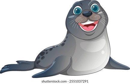 Smiling seal with big eyes and whiskers