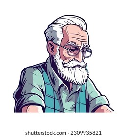 Smiling senior cartoon grandfather character isolated