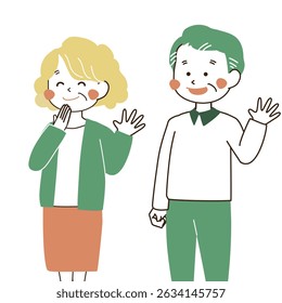 Ilustración sonriente de la pareja mayor, hombre y mujer mayores