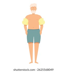 Smiling senior man is getting ready for a swim with armbands