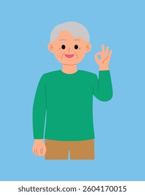 smiling senior man making ok sign gesture illustration